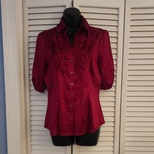 Express Deep Red Ruffled Blouse